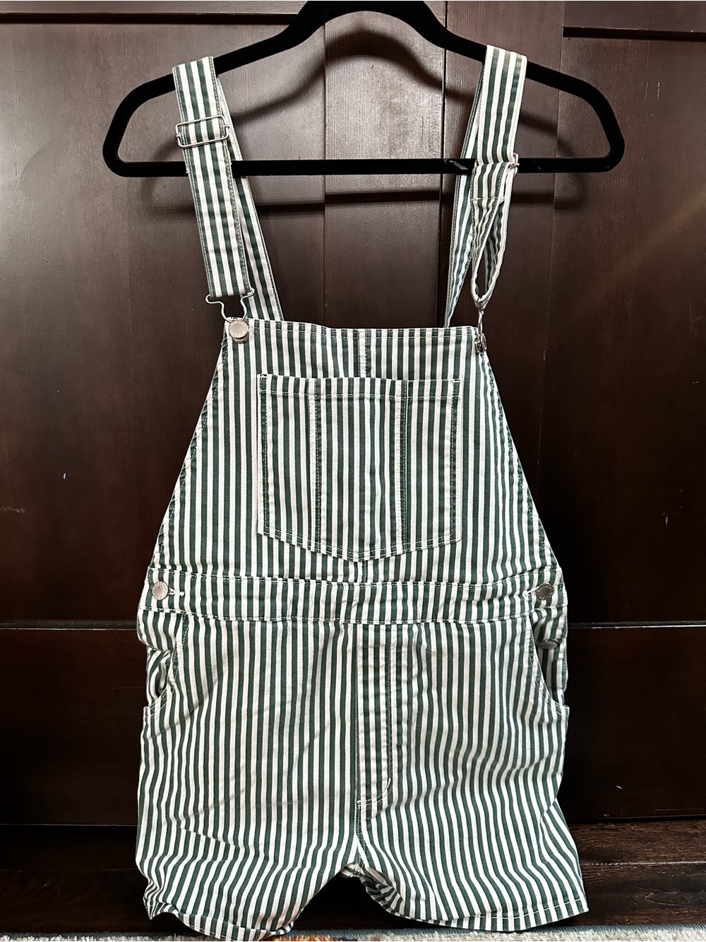 ROLLA'S Green and White Striped short overalls